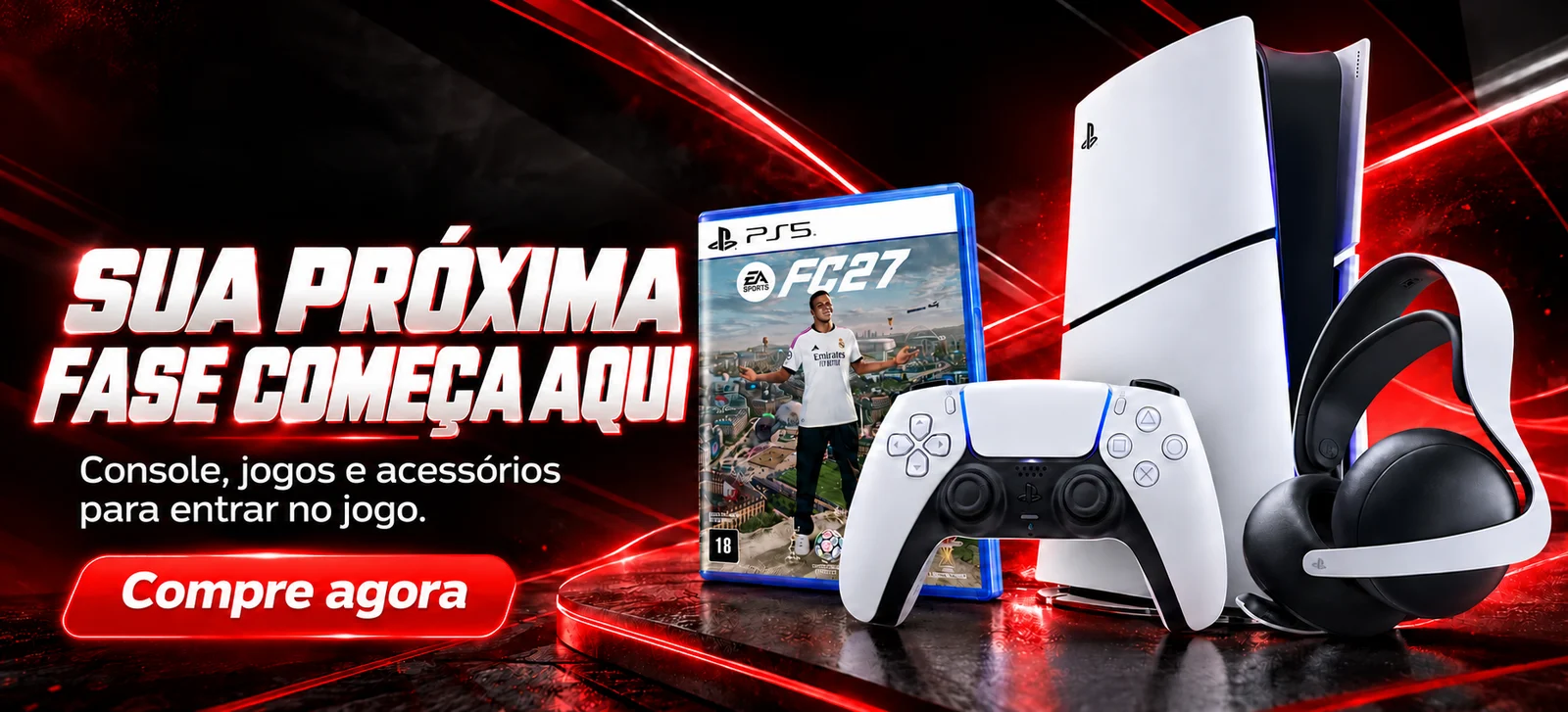 Sua próxima fase começa aqui: console, jogos e acessórios
