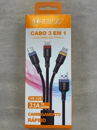 Cabo USB 3 em 1 Hrebos HS326 3.1A