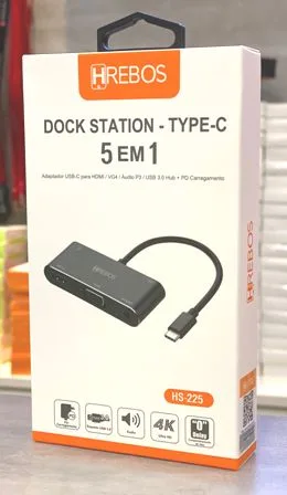 Dock Station Type-C 5 em 1 Hrebos HS-225