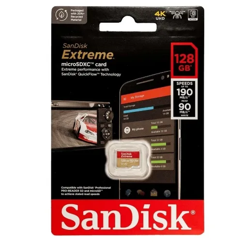 Memória Micro SD 128GB SanDisk Extreme 190/90MBS