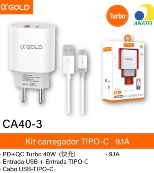 Carregador A'Gold CA40-3 Tipo-C