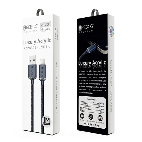 Cabo USB iPhone Hrebos Acrílico CB-209I